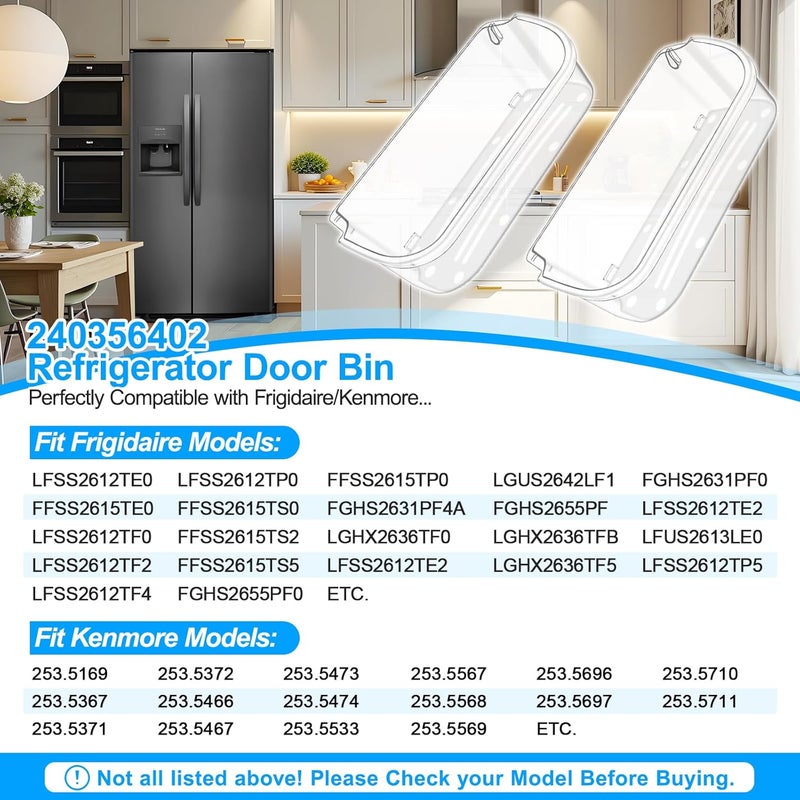 Alvar [2 PACK] UPGRADED 240356402 Refrigerator Door Bin Compatible with Frigidaire Door Shelf Replacement Refrigerator Door Shelves FFSS2615TS0 LFSS2612TF0 FGHS2631PF4A LFSS2612TE0 FFSS2615TS5 Door Bin - Image 4